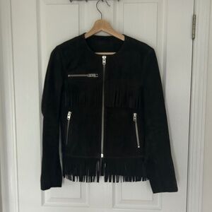 Topshop suede fringe jacket, dark gray, sz 4